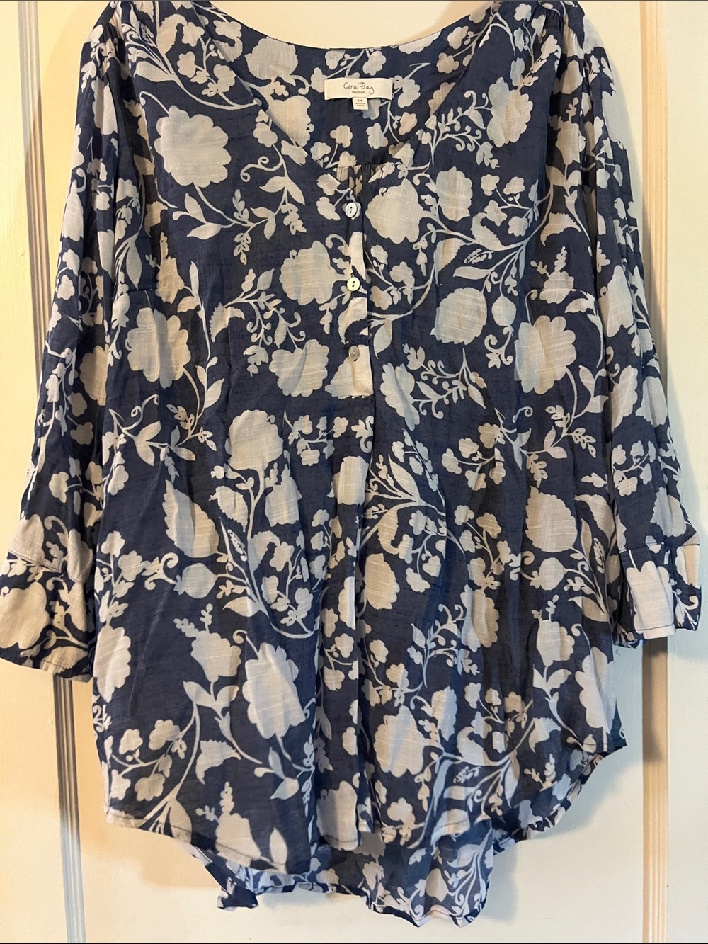 Coral Bay Navy and White Floral Button-Front Tunic